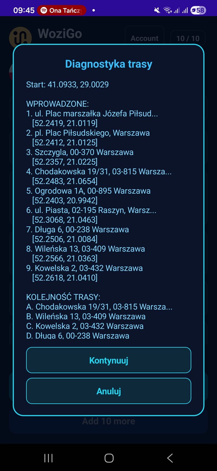 Inteligentne układanie kolejności przystanków w aplikacji WoziGo